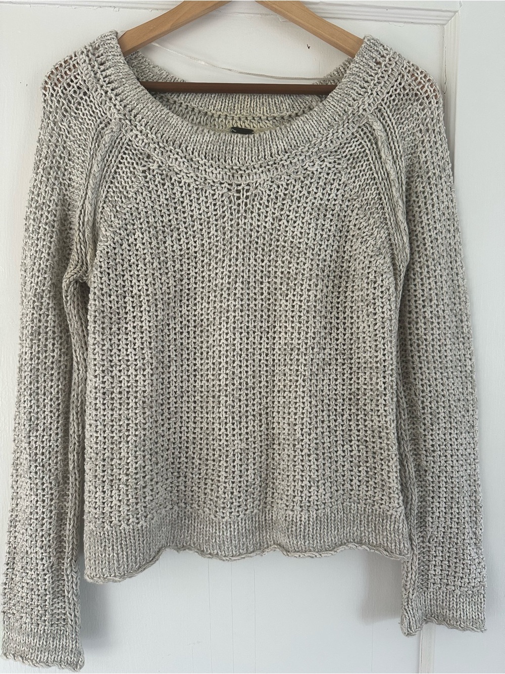 Free People Open-Knit Crewneck Sweater in Light Grey